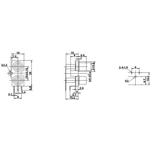 PCB Mount 2 RCA Female 90 degree Right Angle Panel Mount