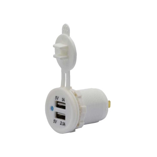 12V-24V RV Marine Bus Modified White Car Dual USB Charger, 5V 3.1A Power Cigarette Lighter Socket