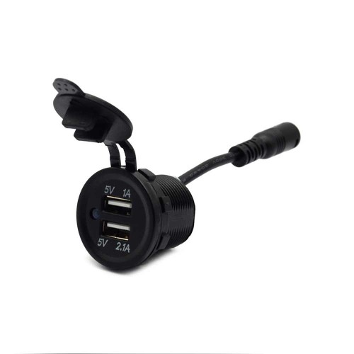 3.1A Dual USB Charger with DC Adapter Extension Cable DC12V-24V Automotive and Marine Modified Phone Charging