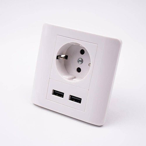 Panel Mount Mains Socket Dual USB Port White Plastic Auto Parts