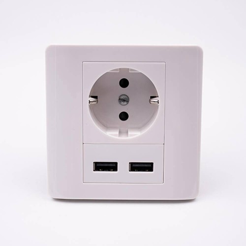 Panel Mount Mains Socket Dual USB Port White Plastic Auto Parts