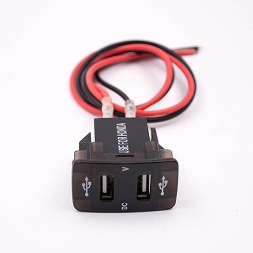 USB Car Charger Cable Through Hole Dual Port Socket