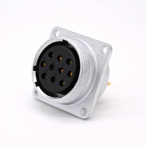 10 Pin Connector P28 Female Straight Socket Square 4 holes Flange Mounting Solder Cup for Cable