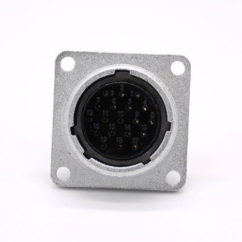 Connector 19 Pin P24 Female Straight Socket Square 4 holes Flange Mounting Solder Cup for Cable