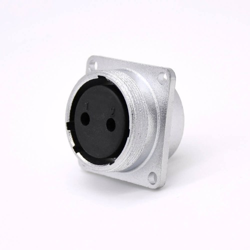 P20-2B Female 2 Pin Straight Socket Square 4 holes Flange Mounting Solder Cup for Cable