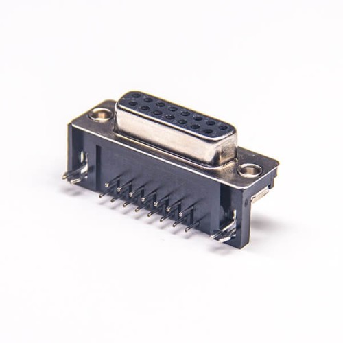 2pcs D sub 15p Female Right Angle Though Hole Connector