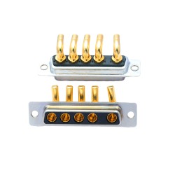 D-SUB 5W5 High Current Female Right Angled Through Hole 10A 20A 30A 40A Gold Plated Solid Pin Single Hole