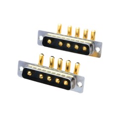 D-SUB 5W5 High Current Male Right Angled Through Hole 10A 20A 30A 40A Gold Plated Solid Pin Single Hole