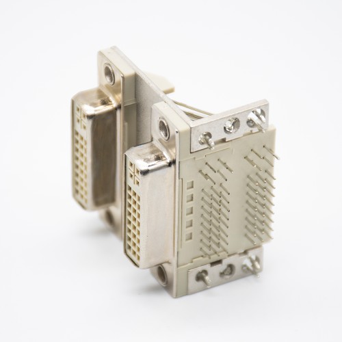 Dual DVI Receptacle 24+5 Contacts PCB Mount Right Angle Stacked Through Hole 29S