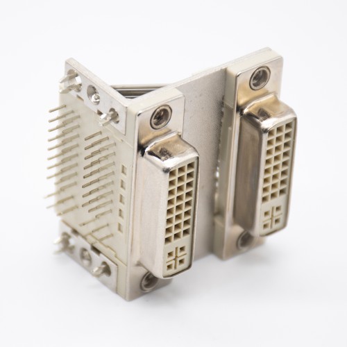 Dual DVI Receptacle 24+5 Contacts PCB Mount Right Angle Stacked Through Hole 29S