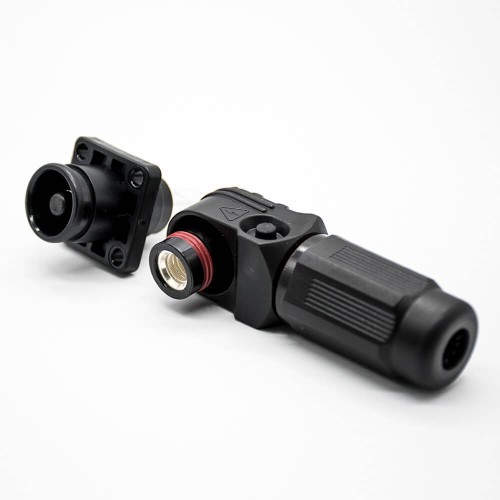 High Current Waterproof Connector Right Angle Plug and Socket IP65 120A Busbar Lug 8mm Black Plastic