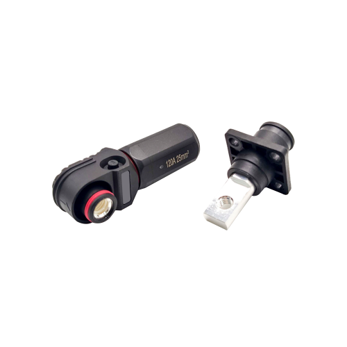 Waterproof High Current Battery Connectors Right Angle Plug and Socket 6mm Black IP65 120A Busbar Lug