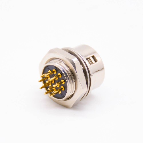 HR10 Elecbee Connectors Female Receptacle 12 Pin Straight PCB Through Hole Back Mount Circular Push-Pull Connector