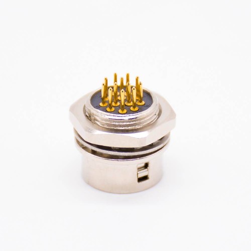 HR10 Elecbee Connectors Female Receptacle 12 Pin Straight PCB Through Hole Back Mount Circular Push-Pull Connector