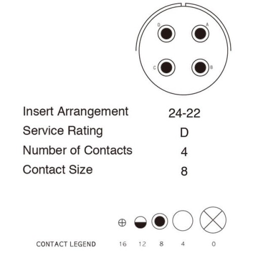 MS3108A24-22S MIL-DTL-5015 Series Right Angle Plug 4 Contacts Solder Socket Circular Connector 5pcs