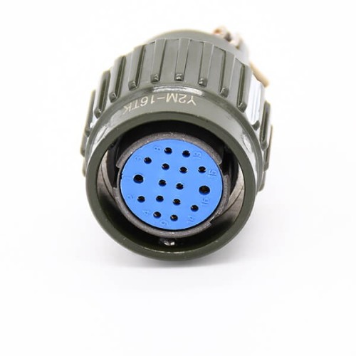 Female Y2M-16TK 16 Pin Circular Connector Aluminium Black Mounting Hole 21mm