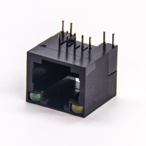 R45 with LED Right Angled Black Plastic Shell Unshielded Through Hole 20pcs