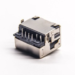 RJ45 Female 8p8c 90 Degree Offset Through Hole PCB Mount with LED EMI Shielded