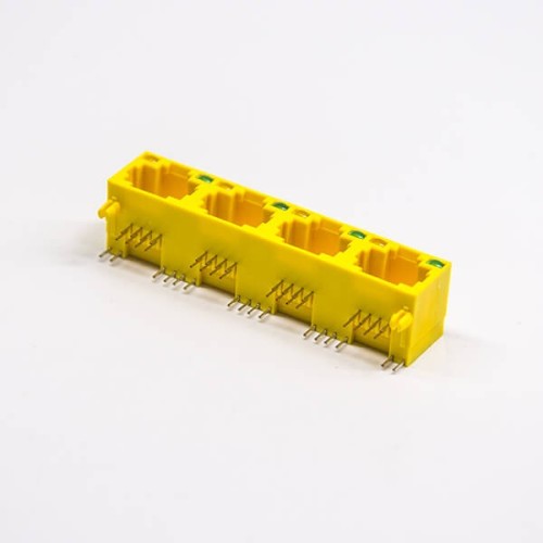 Yellow RJ45 Straight Through Hole rj45 Socket 8p8c with leds