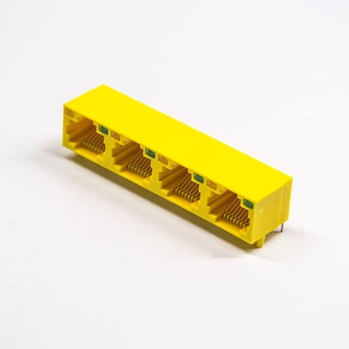 Yellow RJ45 Straight Through Hole rj45 Socket 8p8c with leds