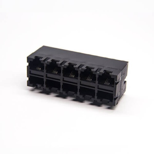 2*5 RJ9 Jack Right Angled Black Plastic Unshielded 4P4C