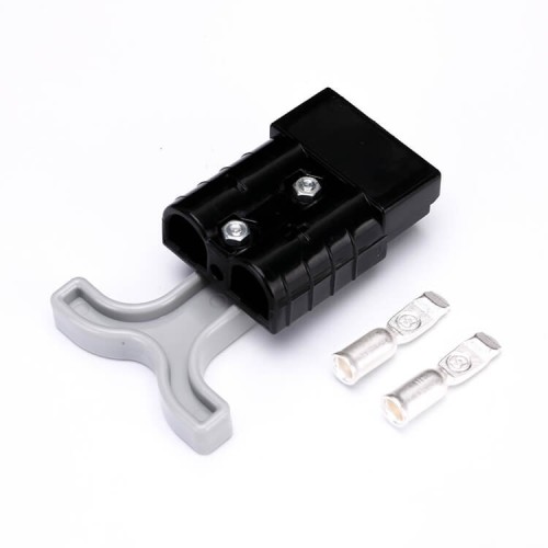 2 Way 600V 50Amp Black Housing Battery Power Cable Connector with Grey Plastic T-Bar Handle