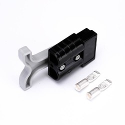 2 Way 600V 50Amp Black Housing Battery Power Cable Connector with Grey Plastic T-Bar Handle