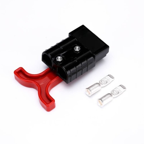 2 Way 600V 50Amp Black Housing Battery Power Cable Connector with Red Plastic T-Bar Handle