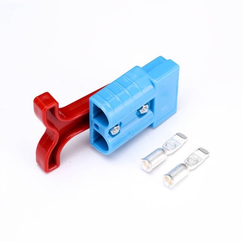 2 Way 600V 50Amp Blue Housing Battery Power Cable Connector with Red Plastic T-Bar Handle