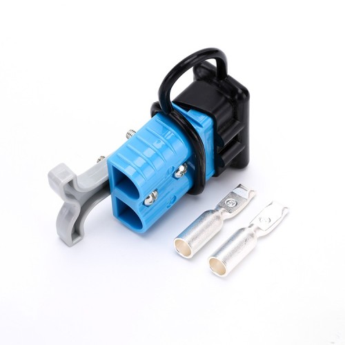 600V 120Amp Blue Housing 2 Way Battery Power Cable Connector Grey T-Bar Handle Black Dustproof Cover