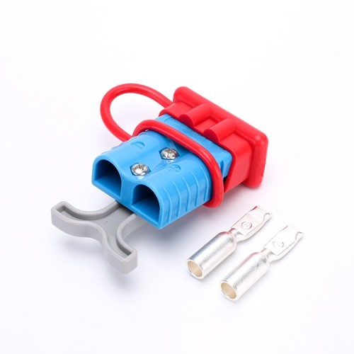 600V 120Amp Blue Housing 2 Way Battery Power Cable Connector Grey T-Bar Handle Red Dustproof Cover