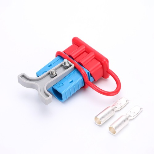 600V 120Amp Blue Housing 2 Way Battery Power Cable Connector Grey T-Bar Handle Red Dustproof Cover