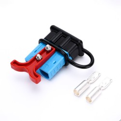 600V 120Amp Blue Housing 2 Way Battery Power Cable Connector Red T-Bar Handle Black Dustproof Cover