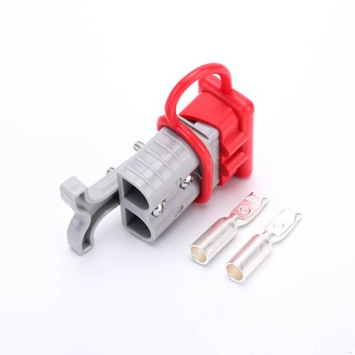 600V 120Amp Grey Housing 2 Way Battery Power Cable Connector Grey T-Bar Handle Red Dustproof Cover