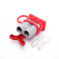 600V 120Amp Grey Housing 2 Way Battery Power Cable Connector Red T-Bar Handle and Dustproof Cover