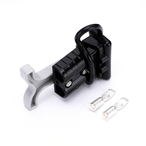 600V 50Amp Black Housing 2 Way Battery Power Cable Connector Grey T-Bar Handle and Black Dustproof Cover