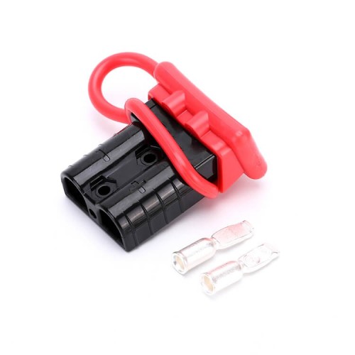 600V 50Amp Black Housing 2 Way Battery Power Cable Connector with Red Dustproof Cover