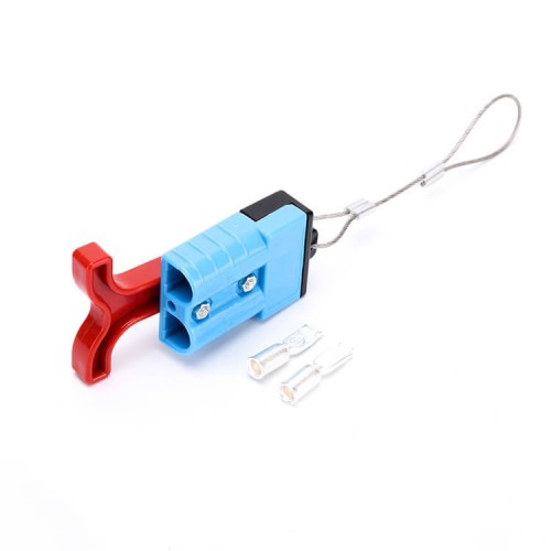 600V 50Amp Blue 2 Way Battery Power Cable Connector Red T-Bar Handle and Black Protective Cover