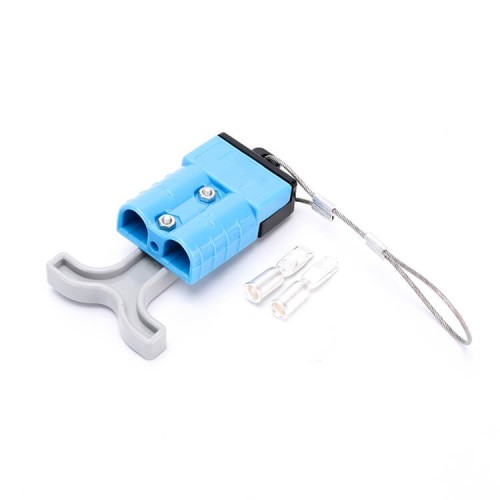 600V 50Amp Blue Housing 2 Way Battery Power Cable Connector Grey T-Bar Handle and Black Internal Protective