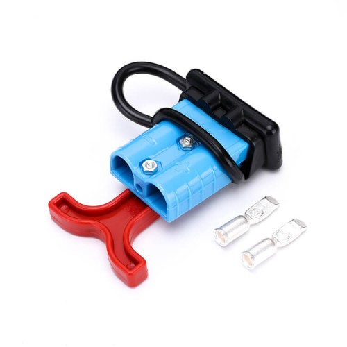 600V 50Amp Blue Housing 2 Way Battery Power Cable Connector Red T-Bar Handle and Black Dustproof Cover