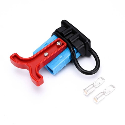 600V 50Amp Blue Housing 2 Way Battery Power Cable Connector Red T-Bar Handle and Black Dustproof Cover