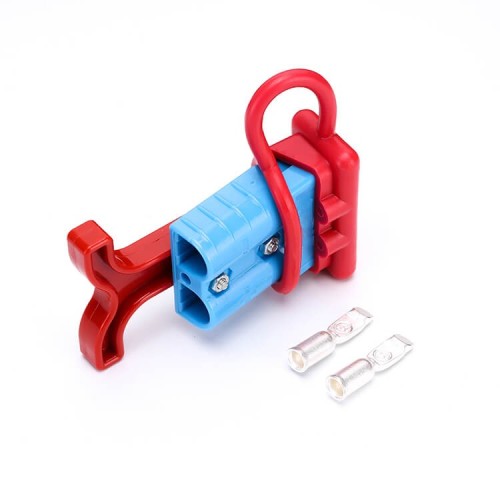 600V 50Amp Blue Housing 2 Way Battery Power Cable Connector Red T-Bar Handle and Red Dustproof Cover