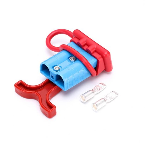 600V 50Amp Blue Housing 2 Way Battery Power Cable Connector Red T-Bar Handle and Red Dustproof Cover