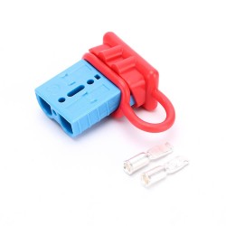 600V 50Amp Blue Housing 2 Way Battery Power Cable Connector with Red Dustproof Cover