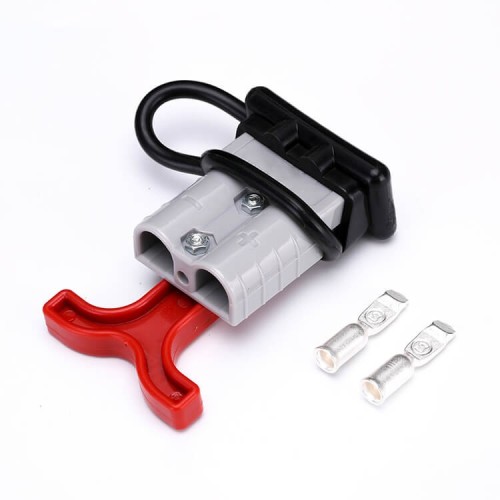 600V 50Amp Grey Housing 2 Way Battery Power Cable Connector Red T-Bar Handle and Black Dustproof Cover