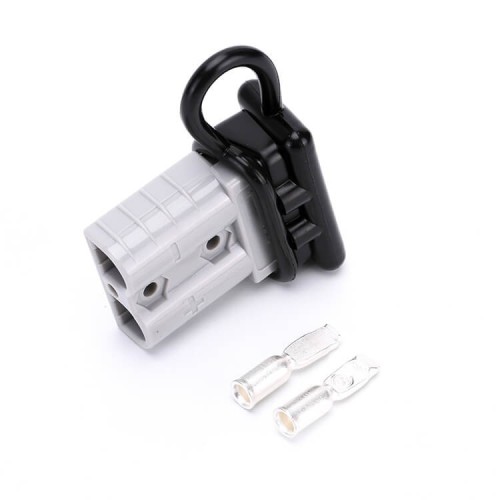 600V 50Amp Grey Housing 2 Way Battery Power Cable Connector with Black Dustproof Cover