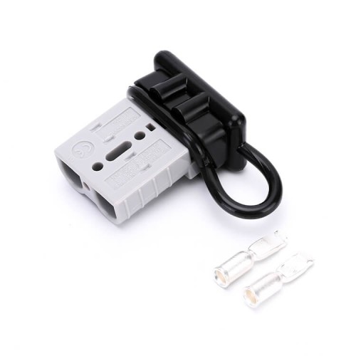 600V 50Amp Grey Housing 2 Way Battery Power Cable Connector with Black Dustproof Cover