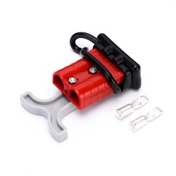 600V 50Amp Red Housing 2 Way Battery Power Cable Connector Grey T-Bar Handle and Black Dustproof Cover