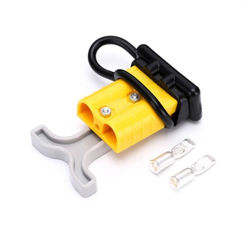 600V 50Amp Yellow Housing 2 Way Battery Power Cable Connector Grey T-Bar Handle and Black Dustproof Cover