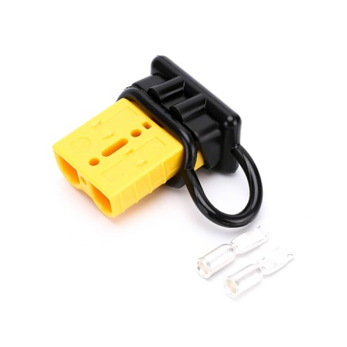 600V 50Amp Yellow Housing 2 Way Battery Power Cable Connector with Black Dustproof Cover